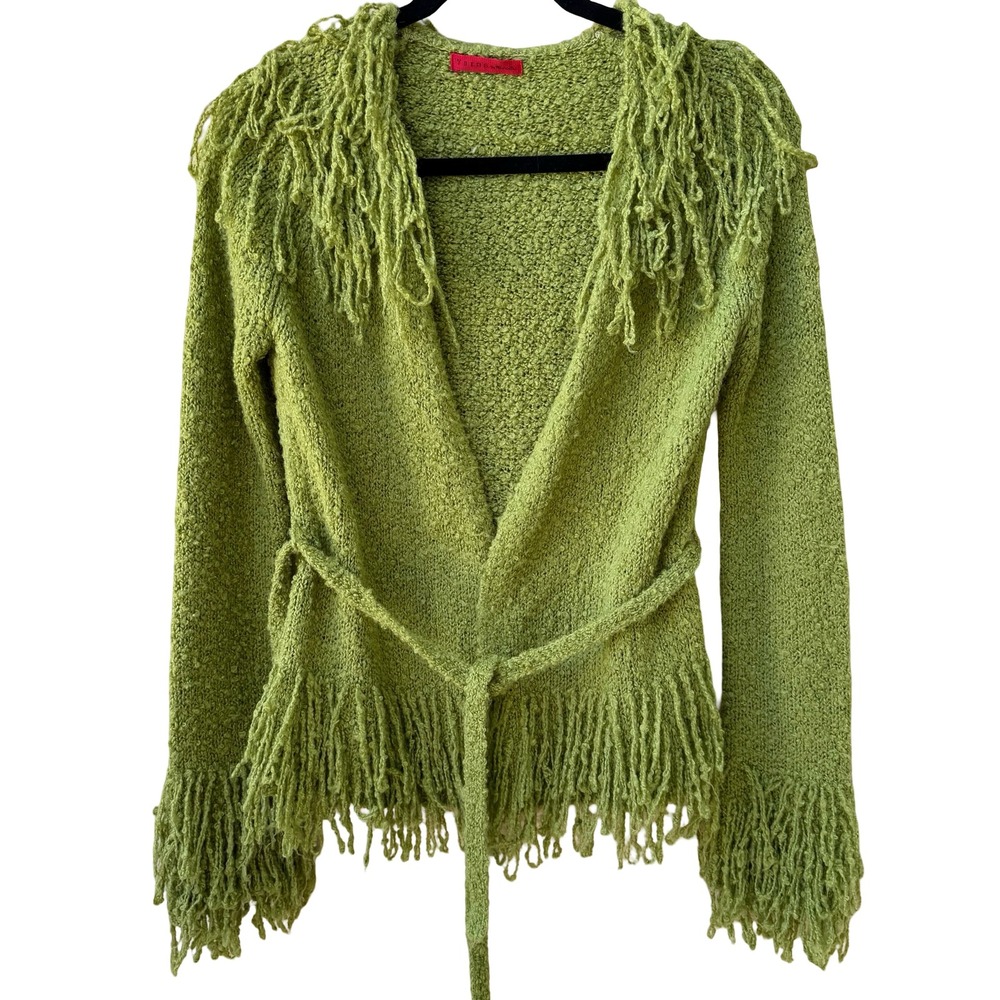 Yarns Y2K Boho Whimsigoth Boucle Shaggy Knit Fringe Cardigan Sweater SAMPLE